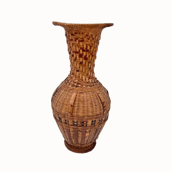 VINTAGE MCM WOVEN WICKER RATTAN BASKET VASE 60'S/70'S - Picture 2 of 5